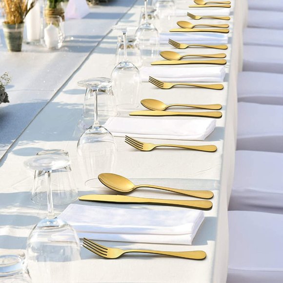 Perfect Holiday Gift 24-Piece Gold Forged Stainless Steel Flatware Set, Service - Picture 12 of 14